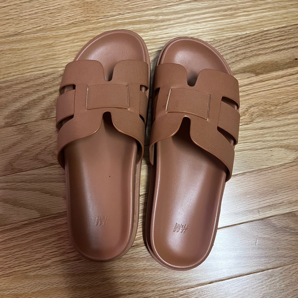 Tan Chunky slip on sandal